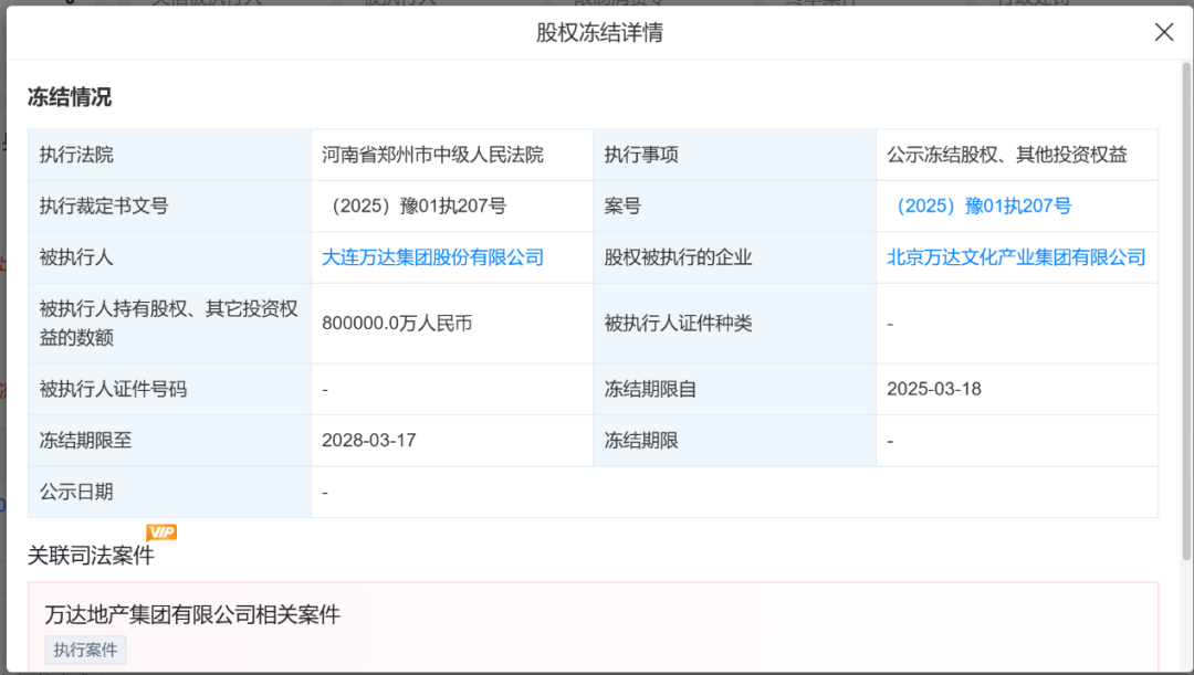 80亿元股权被冻结！王健林新消息